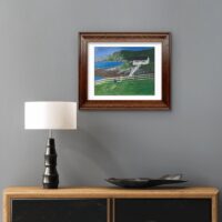 Print of an original acrylic painting of a peaceful rural Newfoundland scene with traditional homes and countryside, celebrating the heritage of the Exploits region.