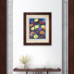 Print of the original acrylic painting of a vibrant bouquet of colourful flowers against a soft background, celebrating the beauty of a late summer bloom.
