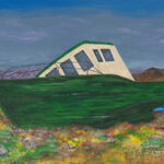 Original acrylic painting of a weathered green fishing boat resting on a Newfoundland shoreline, reflecting the province's rich maritime heritage and history.