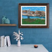 Original acrylic painting of the historic old copper mine at Crow Head, Newfoundland, surrounded by rugged coastal landscape and dramatic natural scenery.